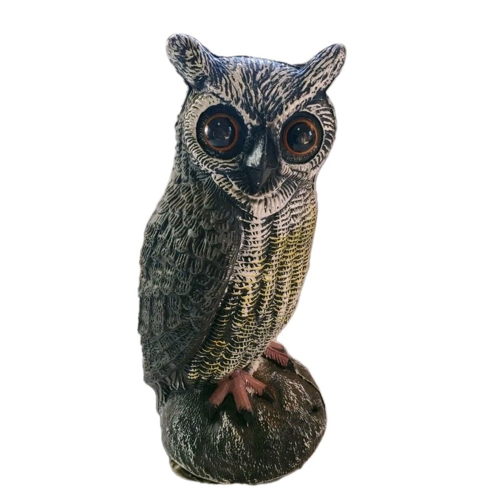 SOLAR Realistic Owl Decoy w/ Sound & Lighting Eyes Outdoor Garden Bird Scare
